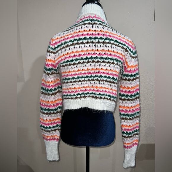 Zara Knit Bloggers Favorite Rainbow Stripe Button Up Lapel Cardigan Sweater Sz S - Picture 4 of 8